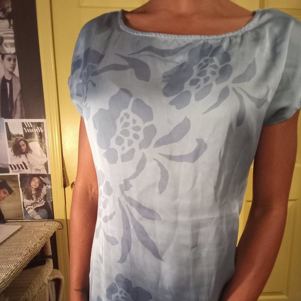 lovely blue silk print blouse